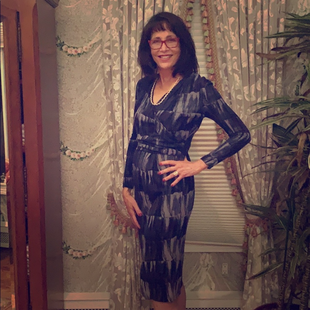 Armani 3/4 sleeve knee length dress navy geo print